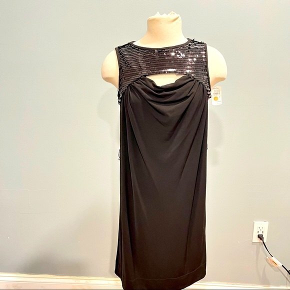 NWT Julie Dillon Black Sequin Draped Top A-Line Dress 4 - Picture 1 of 8